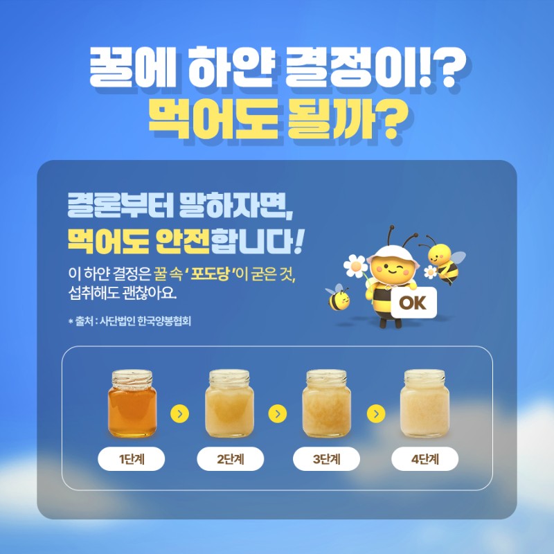 꿀에 하얀 결정이!? 먹어도 될까? 1단계부터 4단계까지 꿀의 색상변화